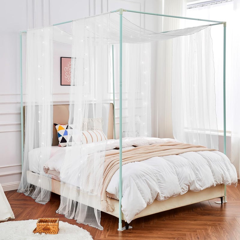 WANFASO House White Bed Canopy with Lights, Princess Sheer Canopy Bed Curtain for Girls Kids Room Decor, Twin Bed Canopy Scarf Curtains (2 Panel) - Image 2